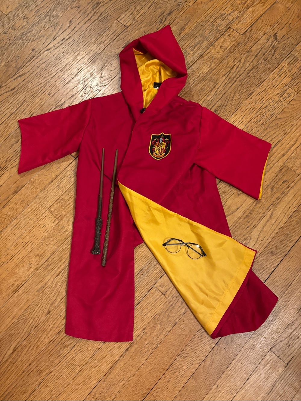 Gryffindor-Inspired Red and Gold Kids Hooded Costume Robe